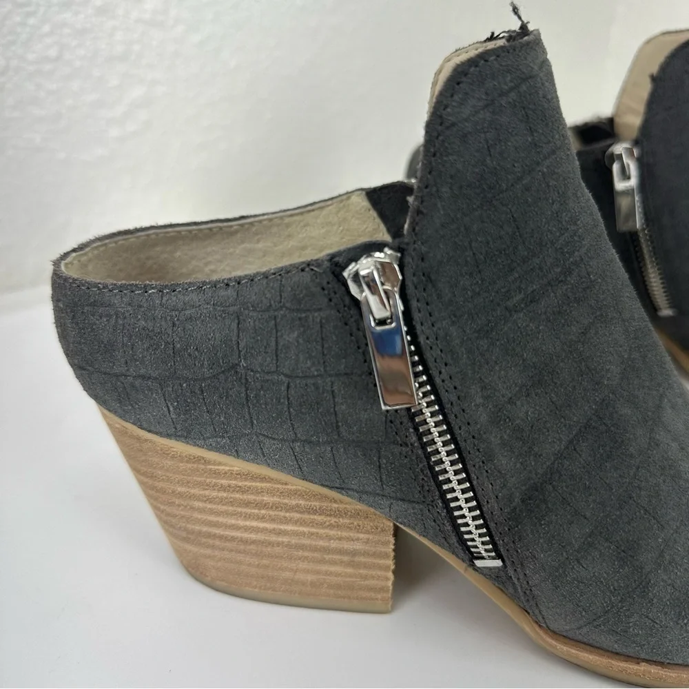 Dolce Vita Gray Suede Croc Almond Toe Closed Toe Heeled Mule Slide Bootie